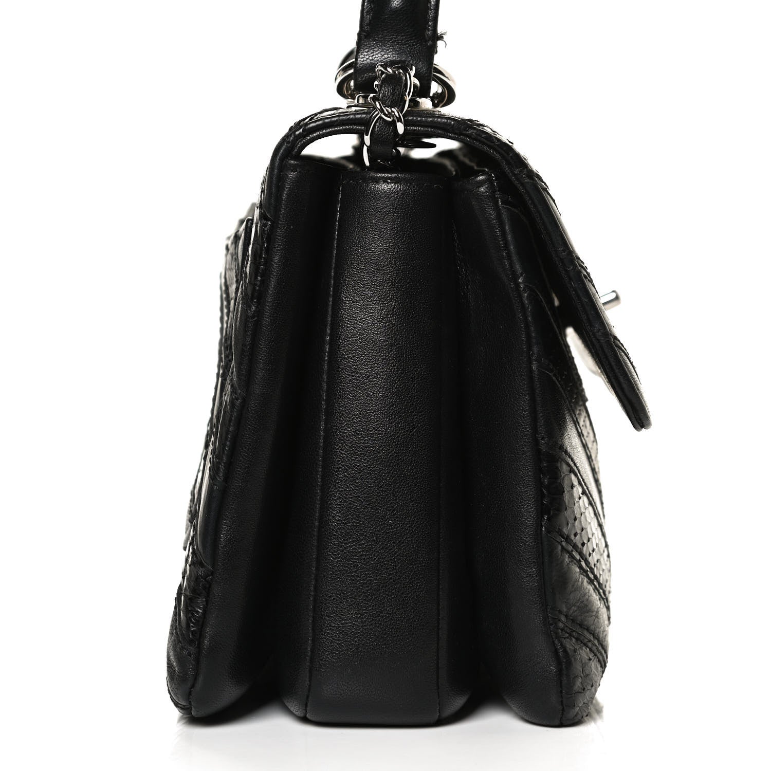 Chanel Calfskin Sheepskin Watersnake Chevron Quilted CC Small Trendy CC Dual Handle Flap Bag Black 11 of 13