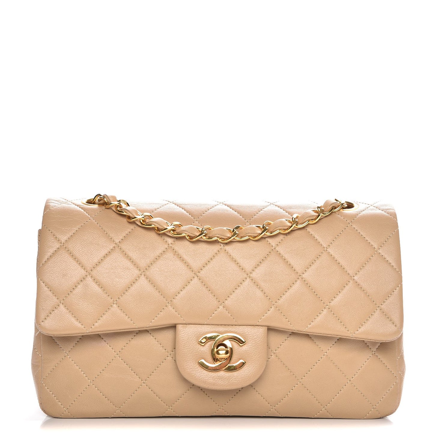 Lambskin Quilted Small Double Flap Beige