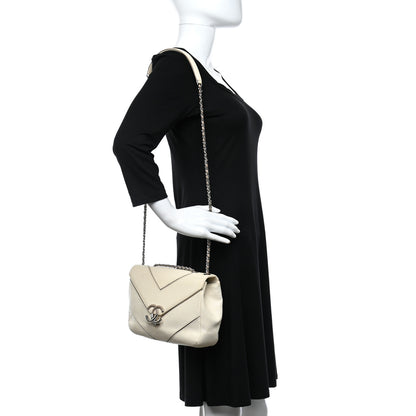 Chanel Caviar Macro Chevron Single Flap White 3 of 13