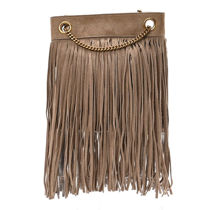 Saint Laurent Suede Calfskin Small Grace Fringed Hobo Bag Dusty Grey 1 of 9