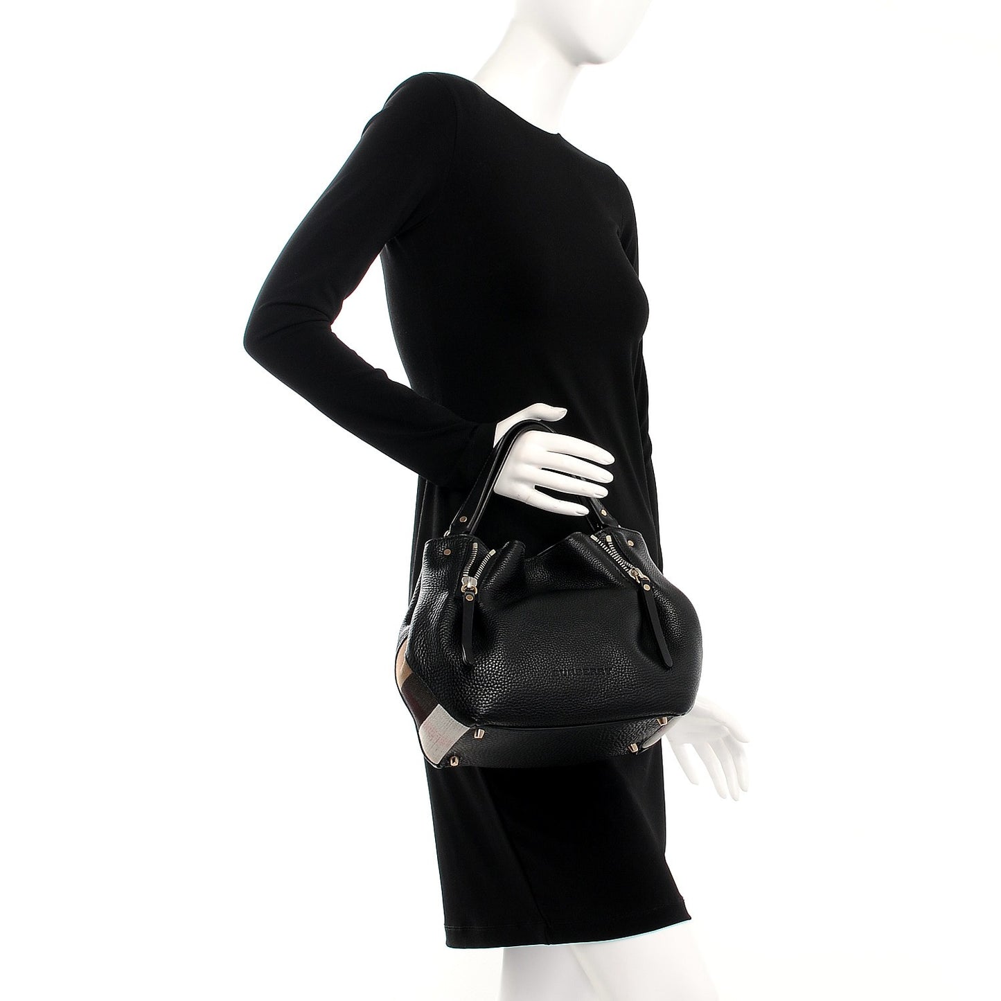 Grainy Calfskin House Check Small Maidstone Black