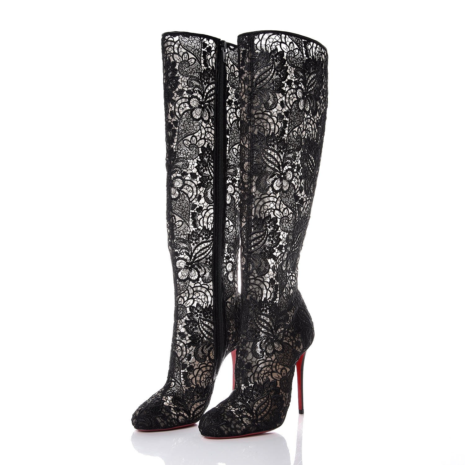 Christian Louboutin Mesh Guipure Wax Lace Kid Tennissina 100 Tall Boots 36 Black 3 of 7