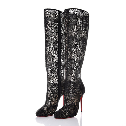 Christian Louboutin Mesh Guipure Wax Lace Kid Tennissina 100 Tall Boots 36 Black 3 of 7