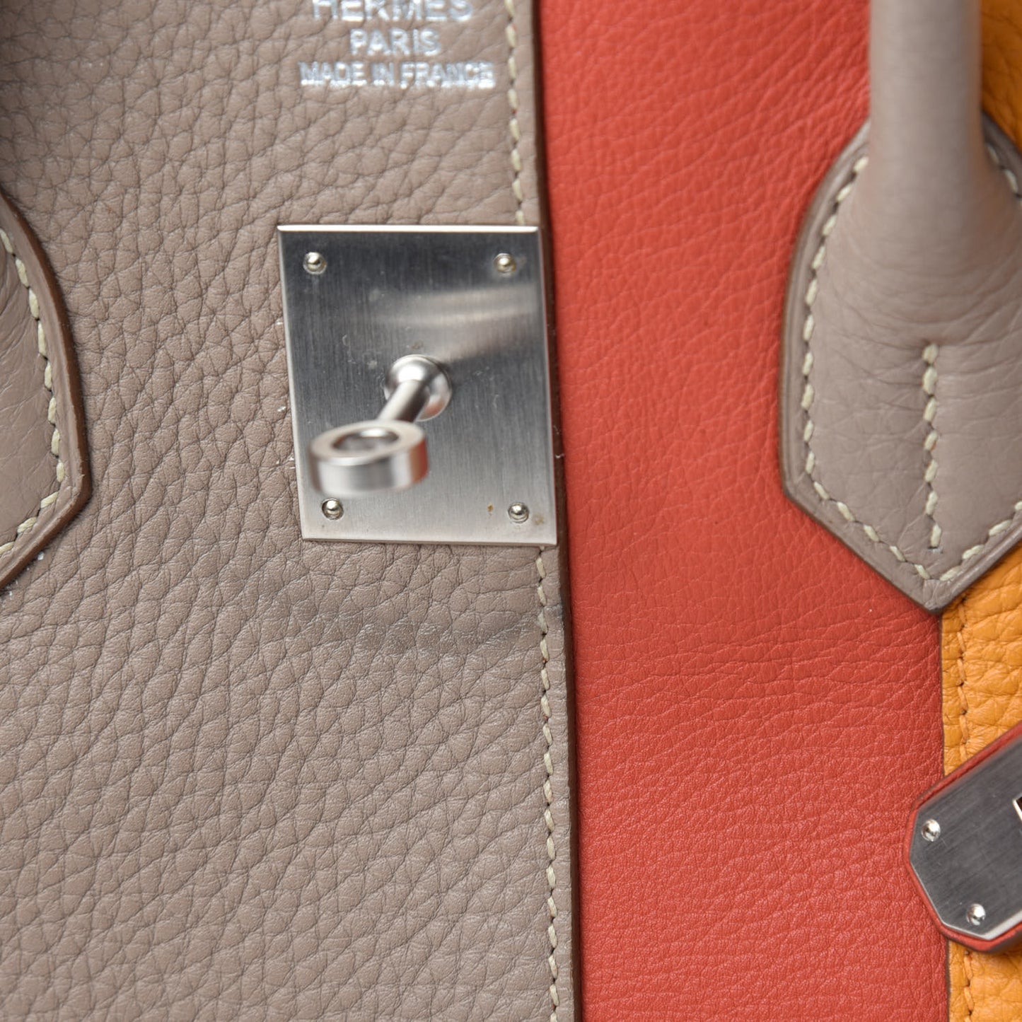 Taurillon Clemence Swift Tri-Color Birkin 35 Sanguine Gris Tourterelle Moutarde