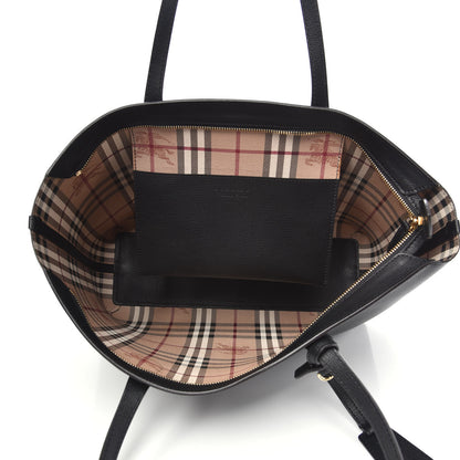Burberry Grainy Calfskin Haymarket Colours Check Medium Zip Tote Black 5 of 10