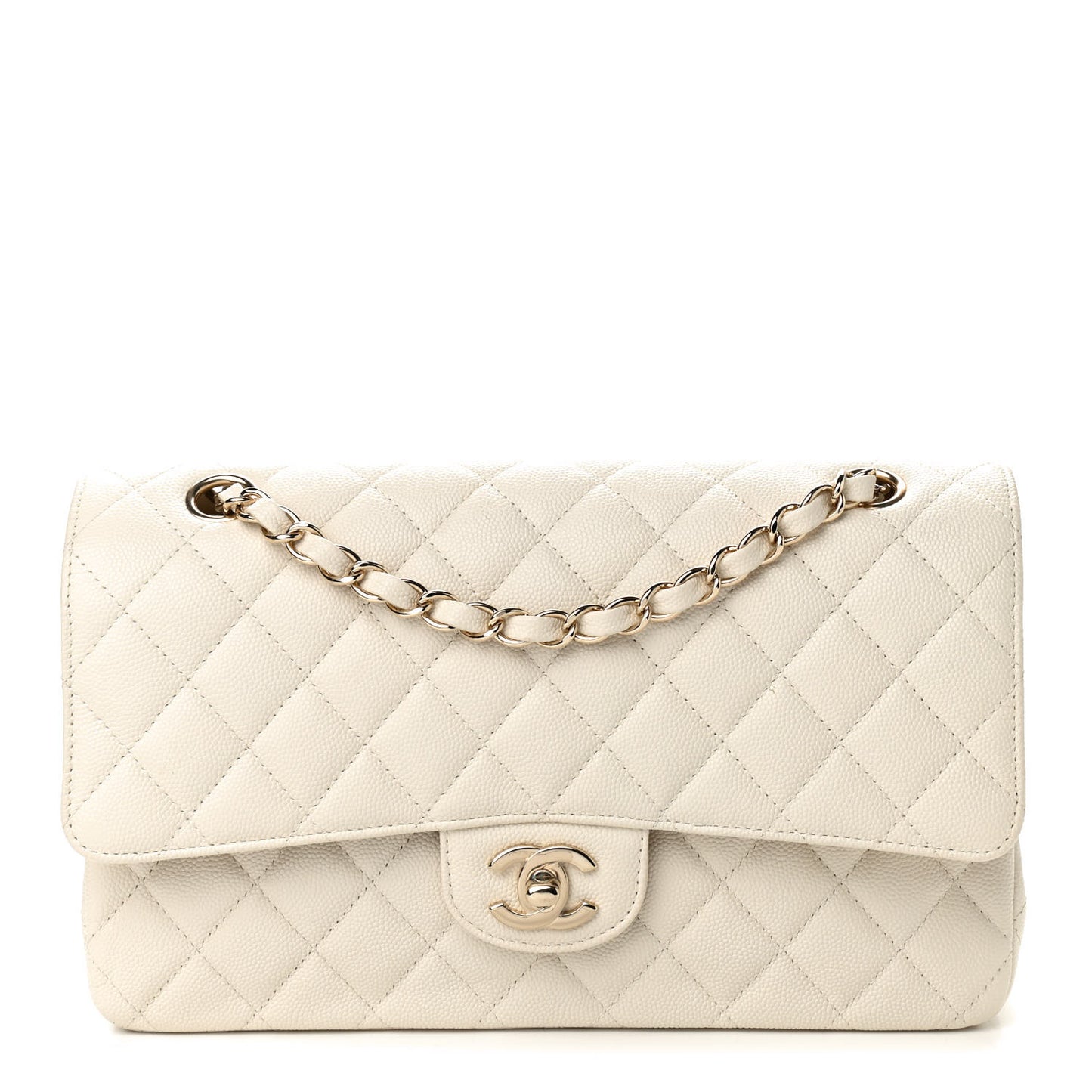 Caviar Quilted Medium Double Flap White