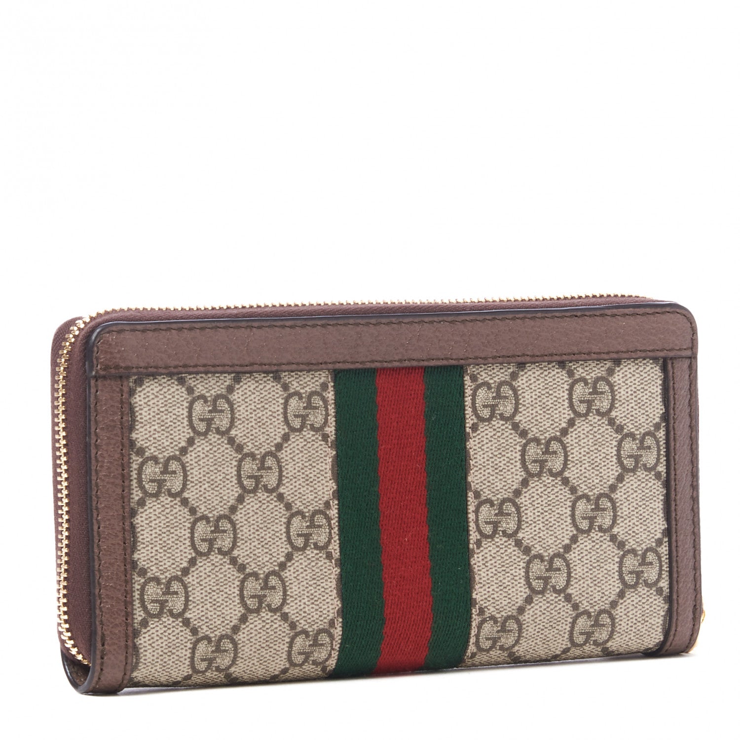 Gucci GG Supreme Monogram Web Ophidia Zip Around Wallet Brown 2 of 9