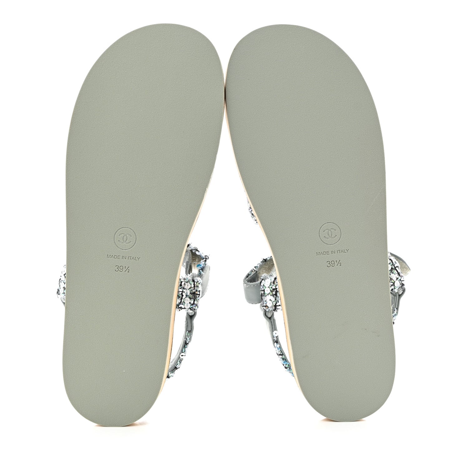 Tweed Sequin Crystal CC Sandals 39.5 Blue Multicolor