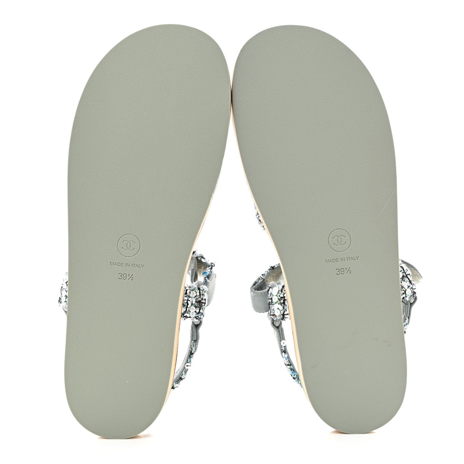 Chanel Tweed Sequin Crystal CC Sandals 39.5 Blue Multicolor 5 of 8
