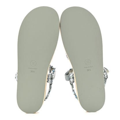 Chanel Tweed Sequin Crystal CC Sandals 39.5 Blue Multicolor 5 of 8