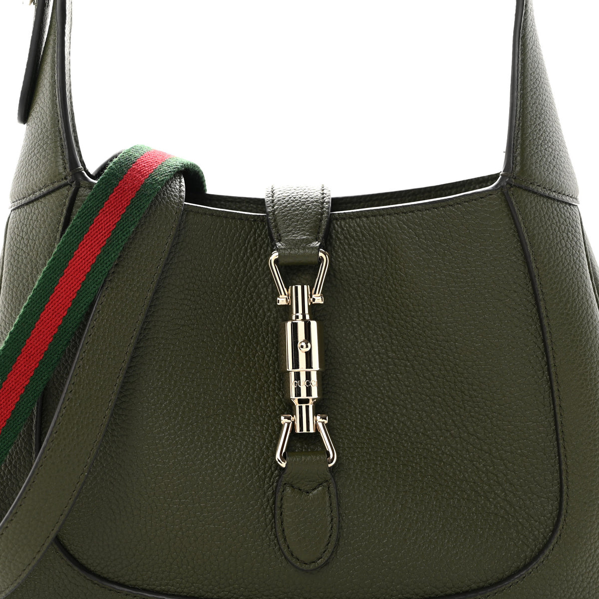 Gucci Grand Prix Calfskin Web Medium Jackie 1961 Hobo Dark Green 8 of 10
