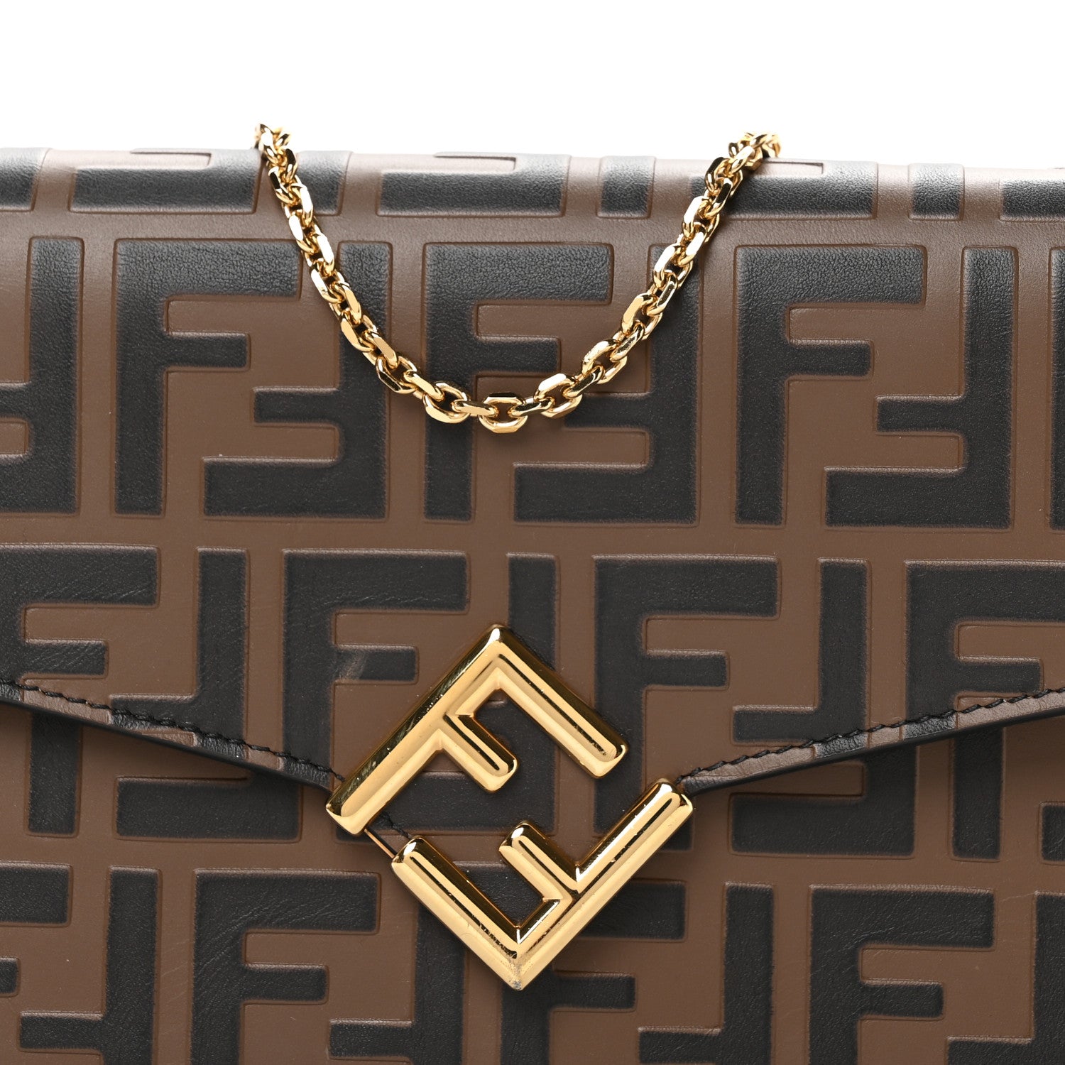 Fendi Vitello Ceylon Bi-Color FF 1974 Embossed FF Diamonds Chain Wallet Maya Black 8 of 11