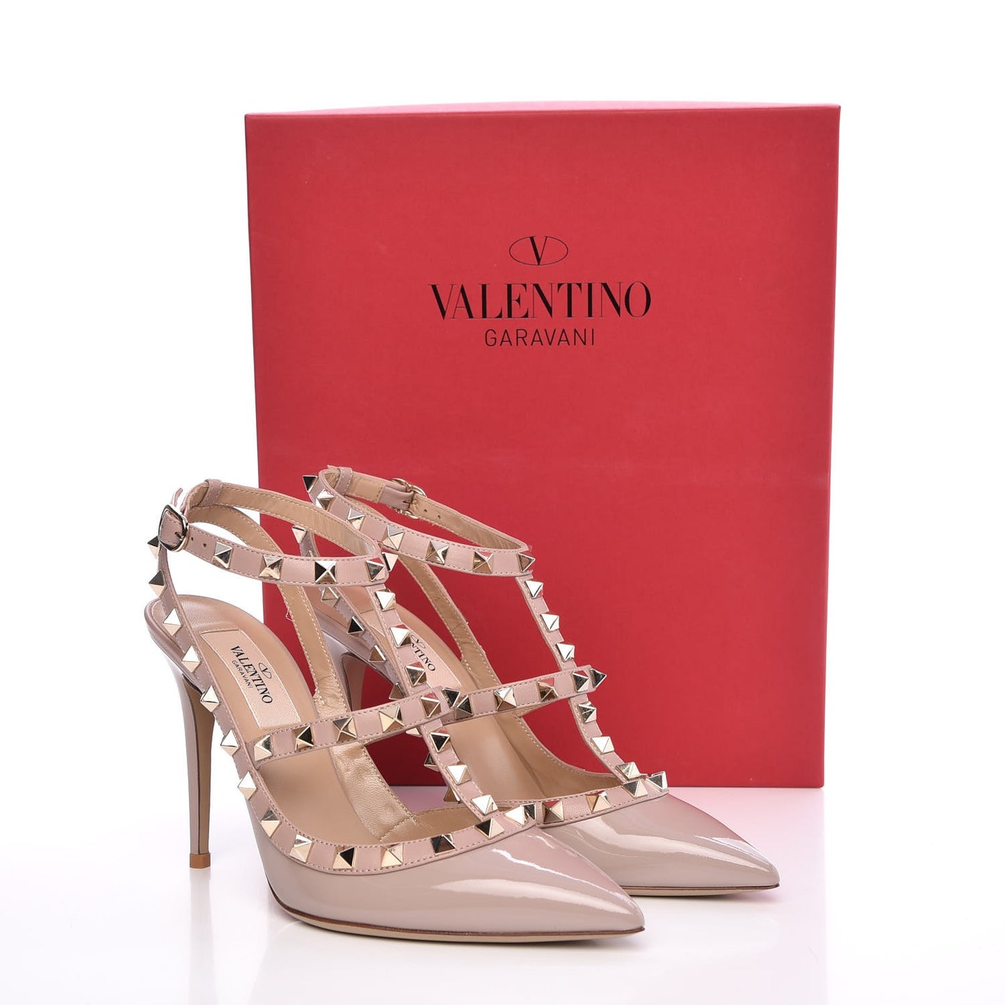 Patent Nappa Rockstud Ankle Strap 100mm Pumps 36.5 Poudre