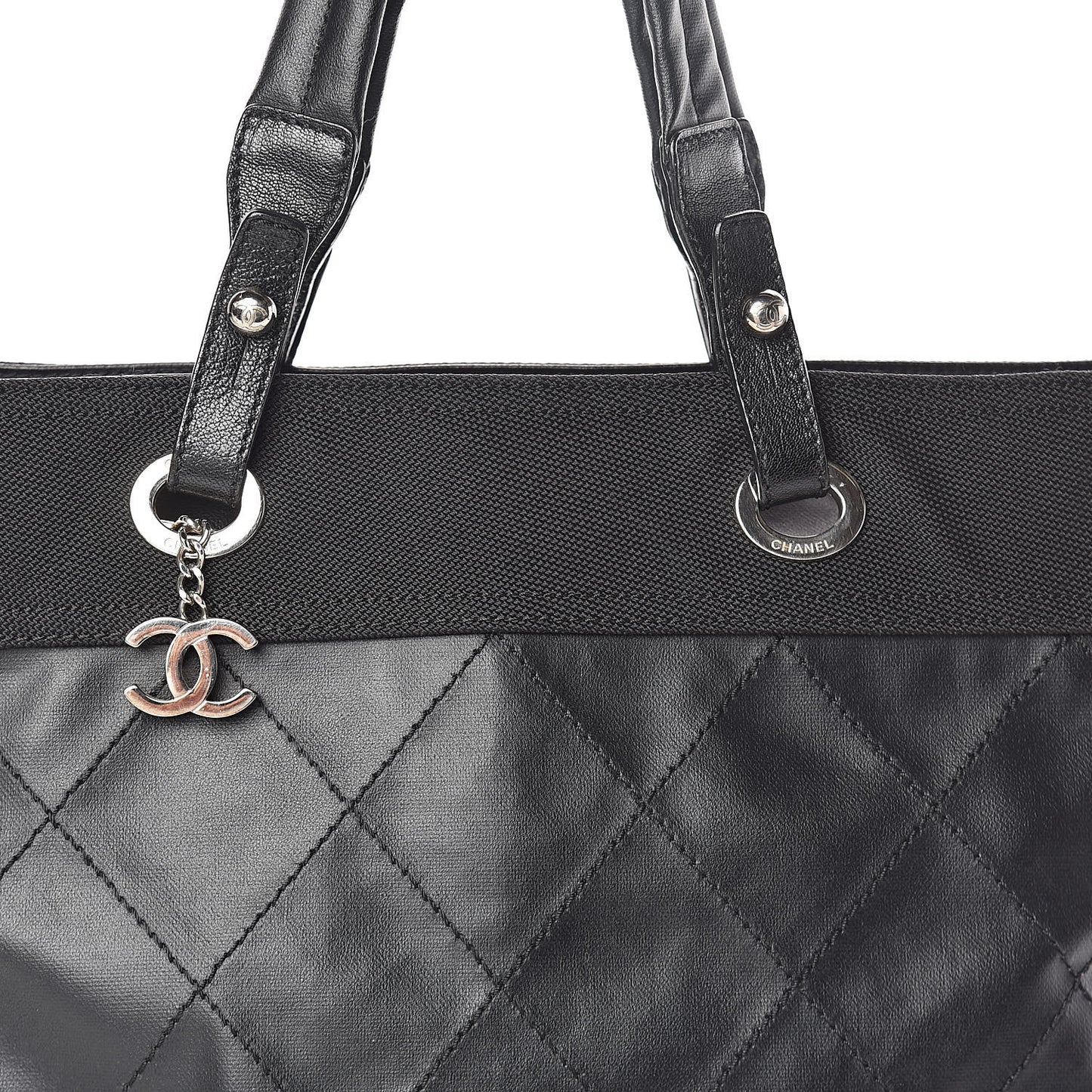 Coated Canvas Quilted Large Paris Biarritz Tote Black