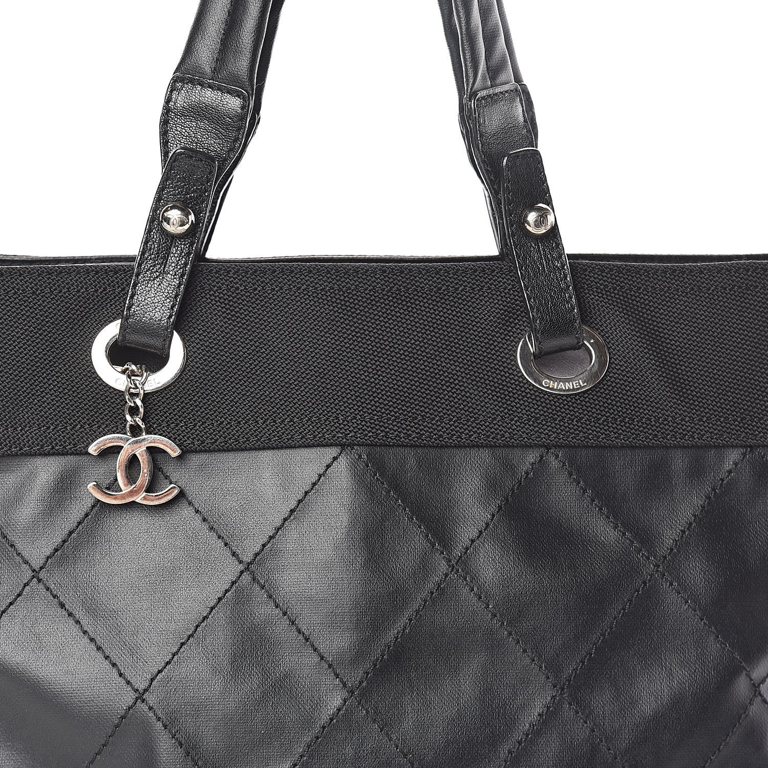 Chanel Coated Canvas Quilted Large Paris Biarritz Tote Black 8 of 10