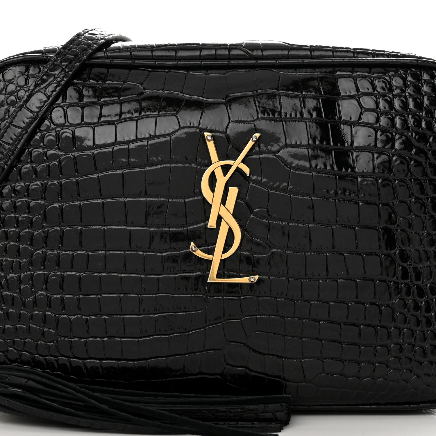 Saint Laurent Patent Calfskin Crocodile Embossed Monogram Lou Camera Bag Black 8 of 16