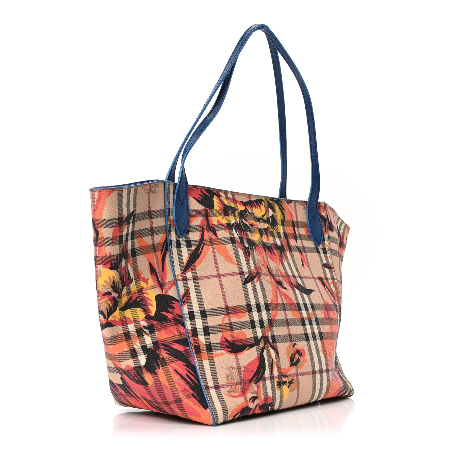 Burberry Haymarket Check Floral Print Small Canterbury Tote Mineral Blue Burnt Orange 3 of 10