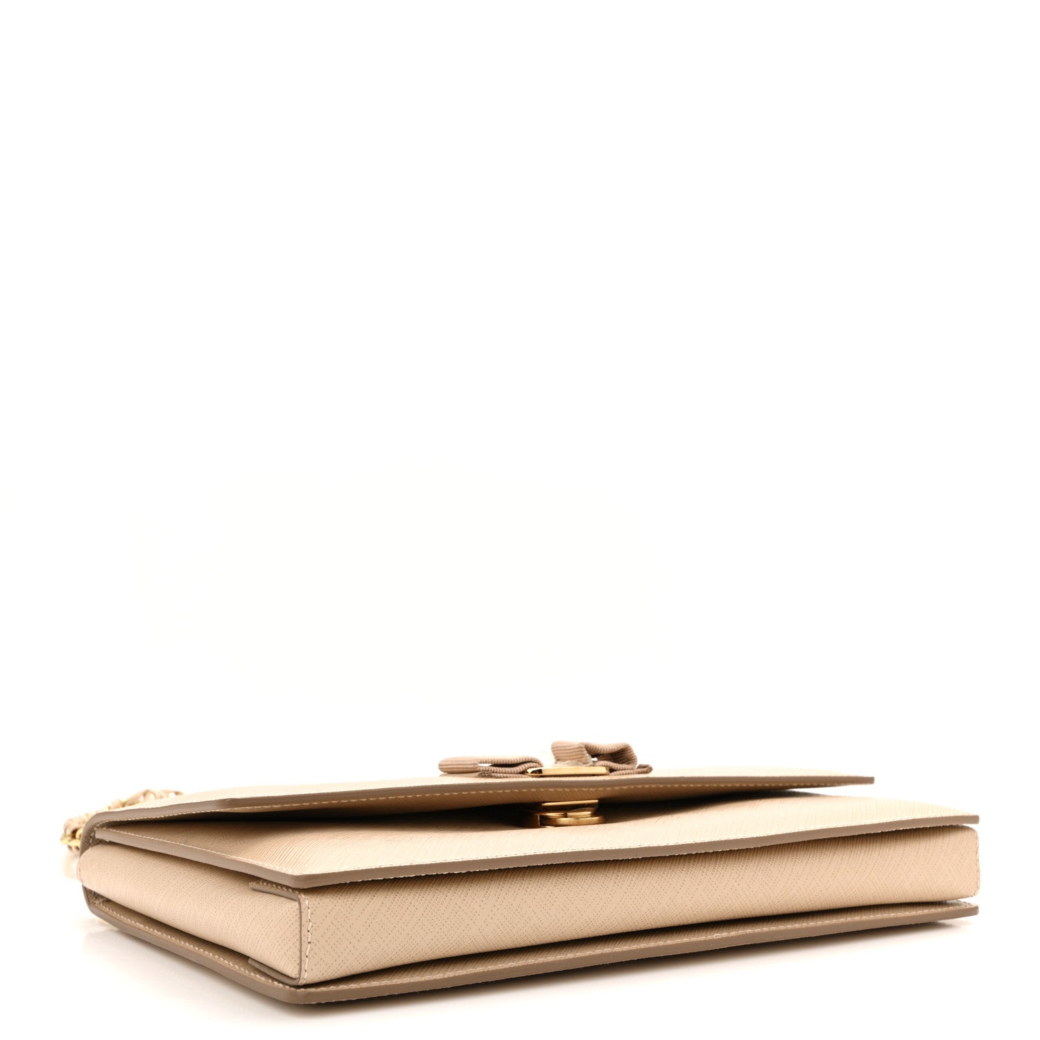 Salvatore Ferragamo Printed Calfskin Vara Bow Chain Flap Crossbody Beige 4 of 11