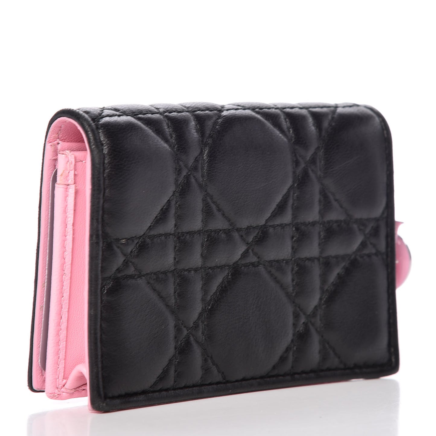 Lambskin Cannage Bi-Color Small Lady Dior Flap Card Holder Black Pink