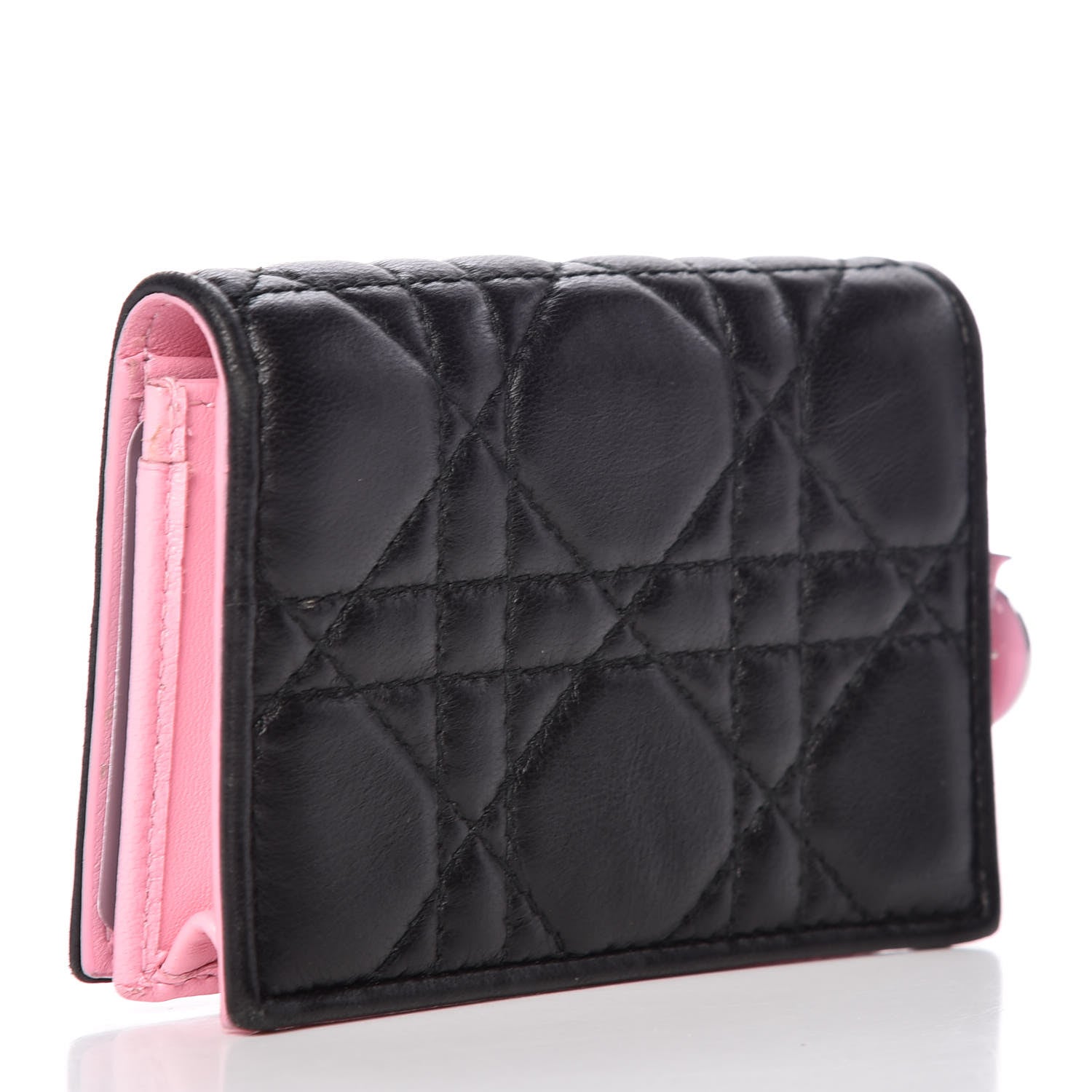 Christian Dior Lambskin Cannage Bi-Color Small Lady Dior Flap Card Holder Black Pink 3 of 10