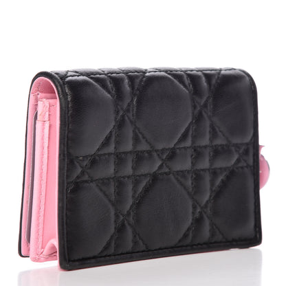 Christian Dior Lambskin Cannage Bi-Color Small Lady Dior Flap Card Holder Black Pink 3 of 10