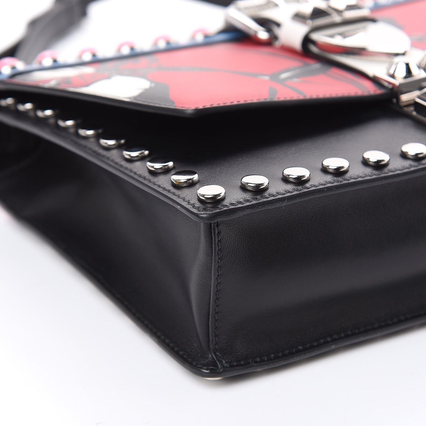 City Calfskin Orchid Print Studded Elektra Shoulder Bag Fuoco Black