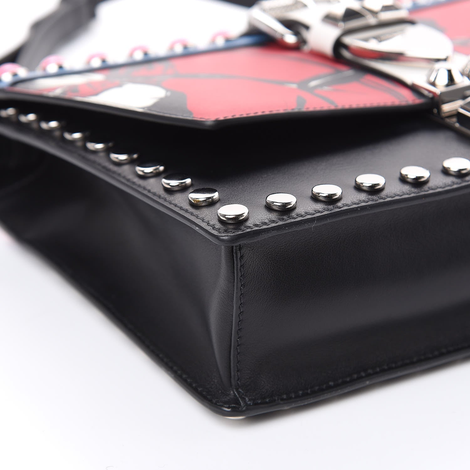 Prada City Calfskin Orchid Print Studded Elektra Shoulder Bag Fuoco Black 7 of 9
