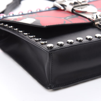 Prada City Calfskin Orchid Print Studded Elektra Shoulder Bag Fuoco Black 7 of 9