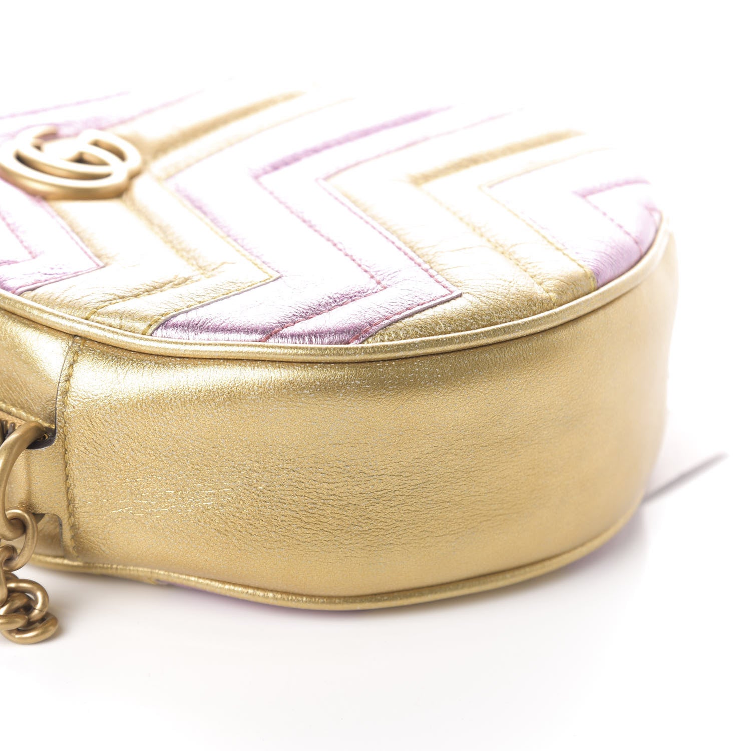 Gucci Metallic Nappa Matelasse Heart Mini GG Marmont Round Shoulder Bag Oro Vecchio Rosa 7 of 8