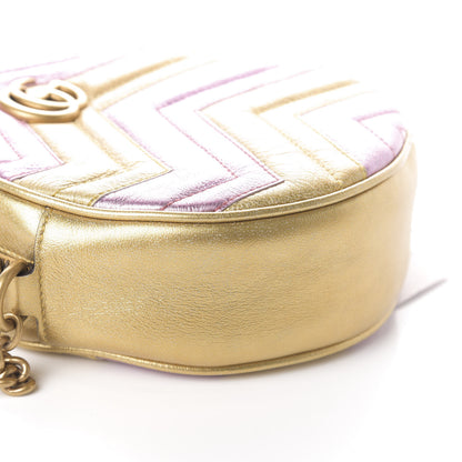 Gucci Metallic Nappa Matelasse Heart Mini GG Marmont Round Shoulder Bag Oro Vecchio Rosa 7 of 8