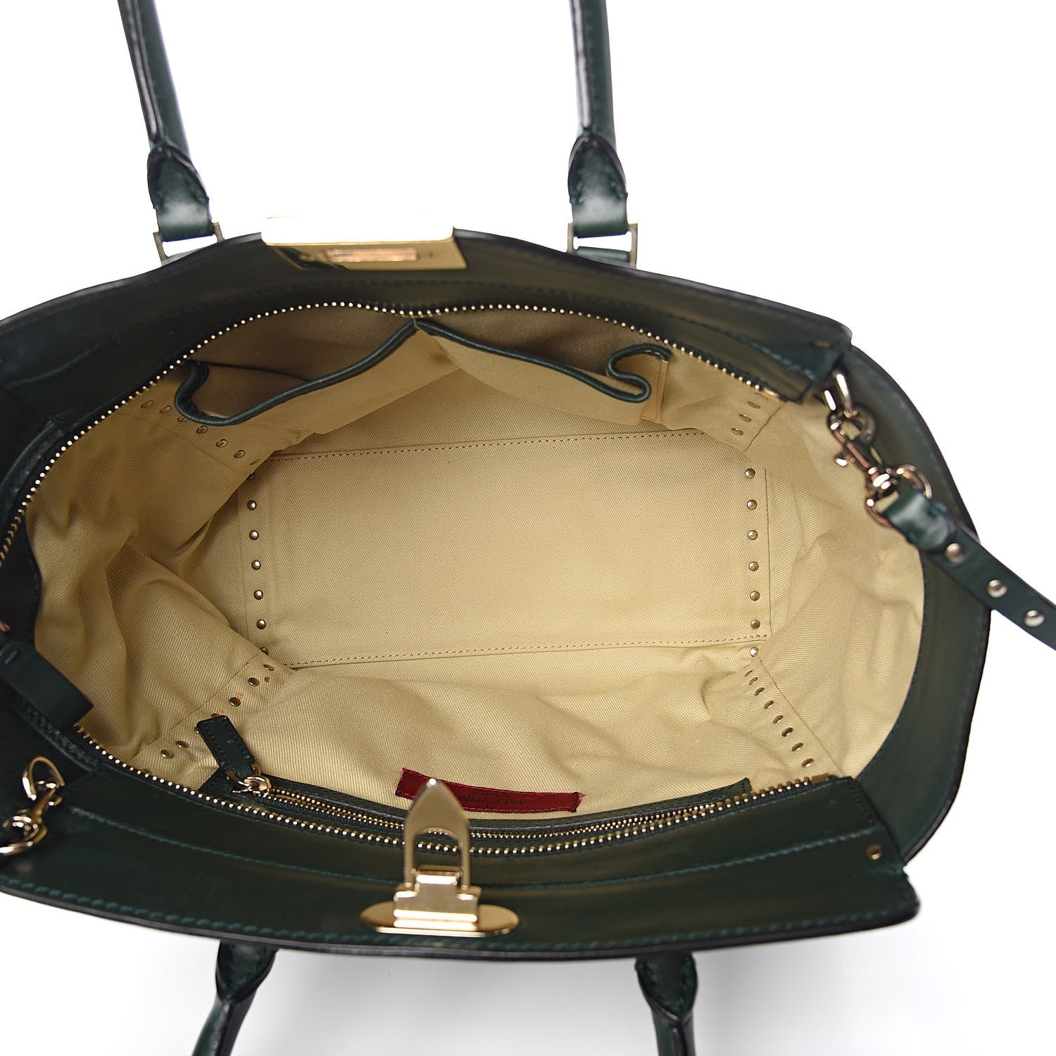 Valentino Garavani Vitello Rockstud Double Handle Tote Green 5 of 15