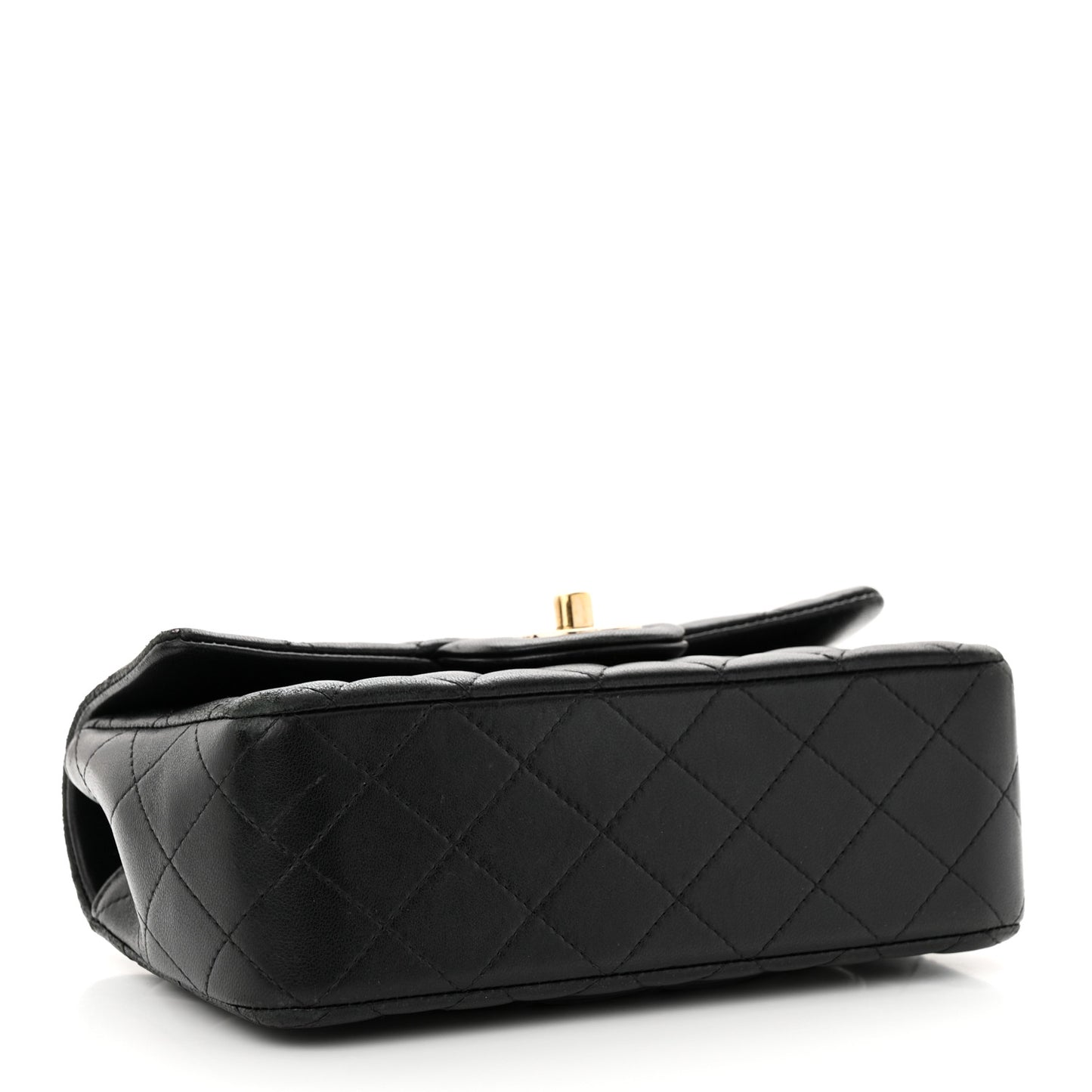 Lambskin Quilted Mini Lion Charm Top Handle Rectangular Flap Black