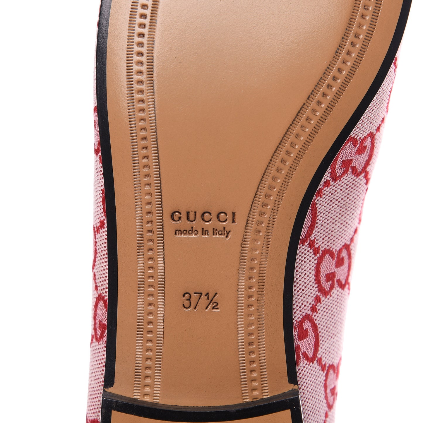 Canvas GG Monogram Horsebit Womens Jordaan Loafers 37.5 Gardenia Hibiscus Red