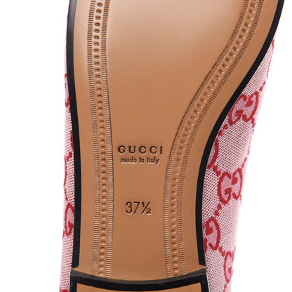Gucci Canvas GG Monogram Horsebit Womens Jordaan Loafers 37.5 Gardenia Hibiscus Red 6 of 9