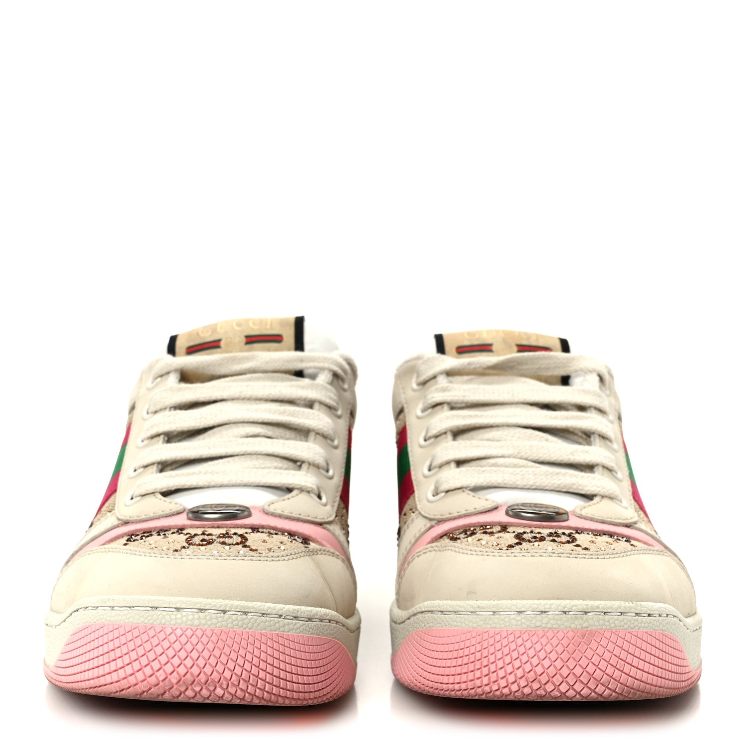 Gucci Calfskin GG Supreme Crystals Web Screener Sneakers 38 Beige Ebony Wild Rose 3 of 10