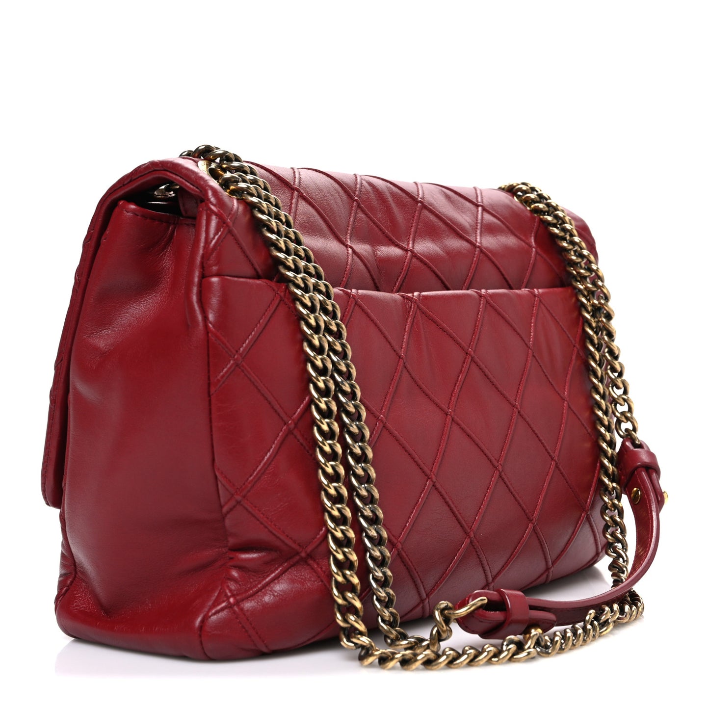 Calfskin Diamond Debossed Large Cosmos Flap Red