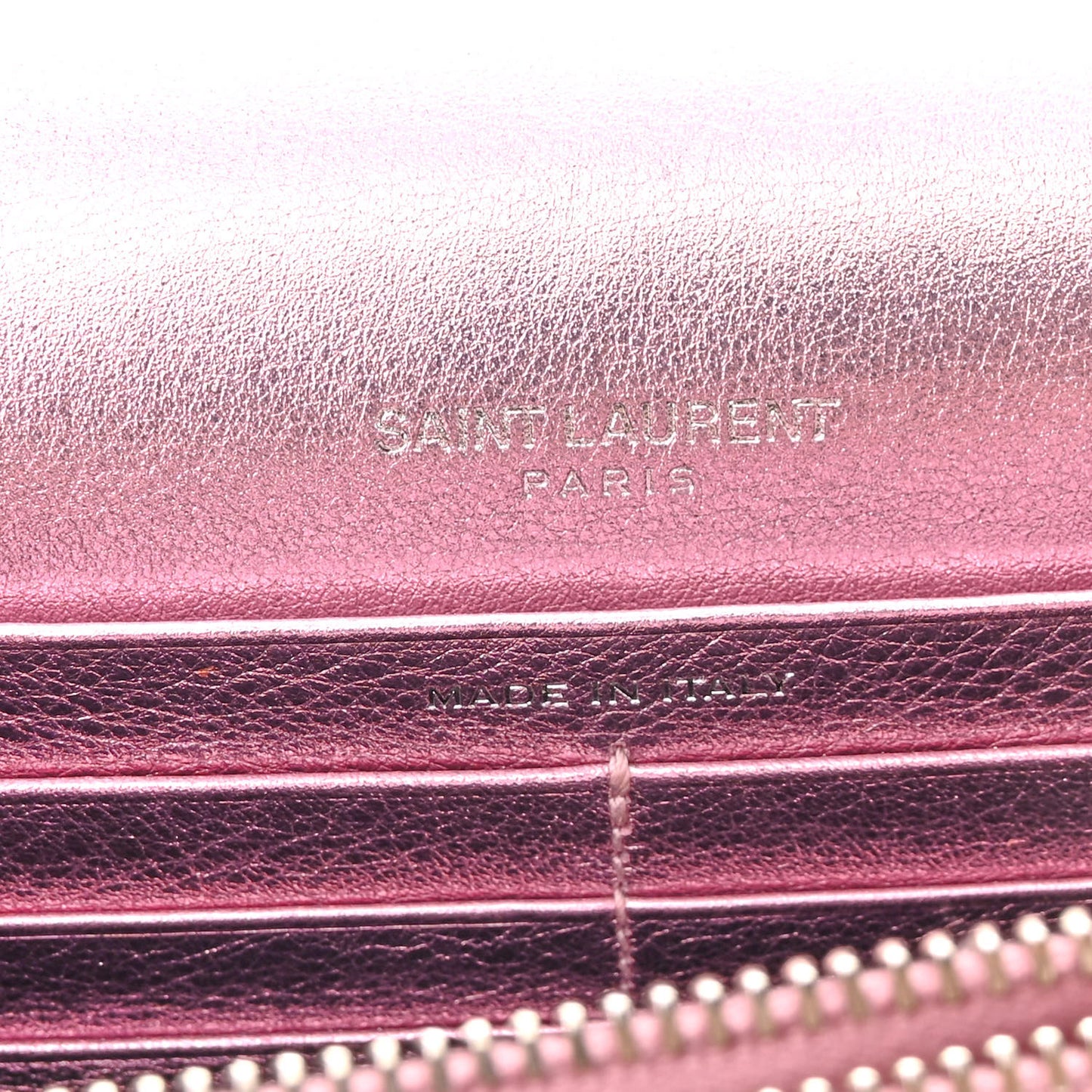 Metallic Calfskin Monogram Envelope Chain Wallet Pink