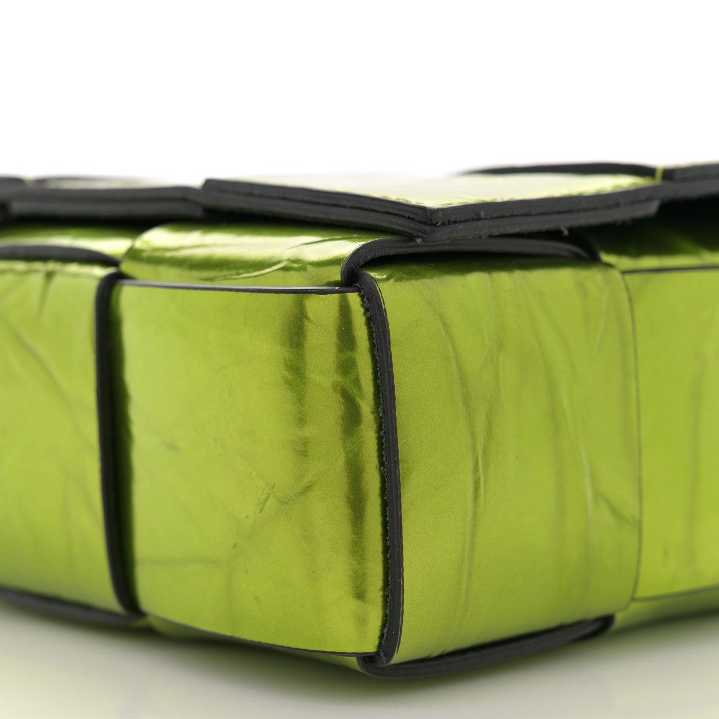 Metallic Crushed Calfskin Maxi Intrecciato Cassette Crossbody Bag Chlorophyll