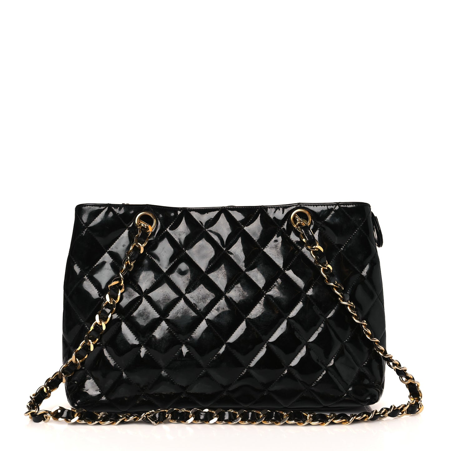 Patent Quilted Tote Black