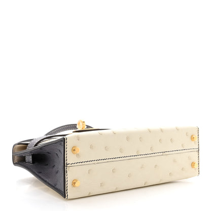 Hermes Ostrich Horseshoe Kelly Sellier Mini 20 Nata Gris Agate 4 of 11