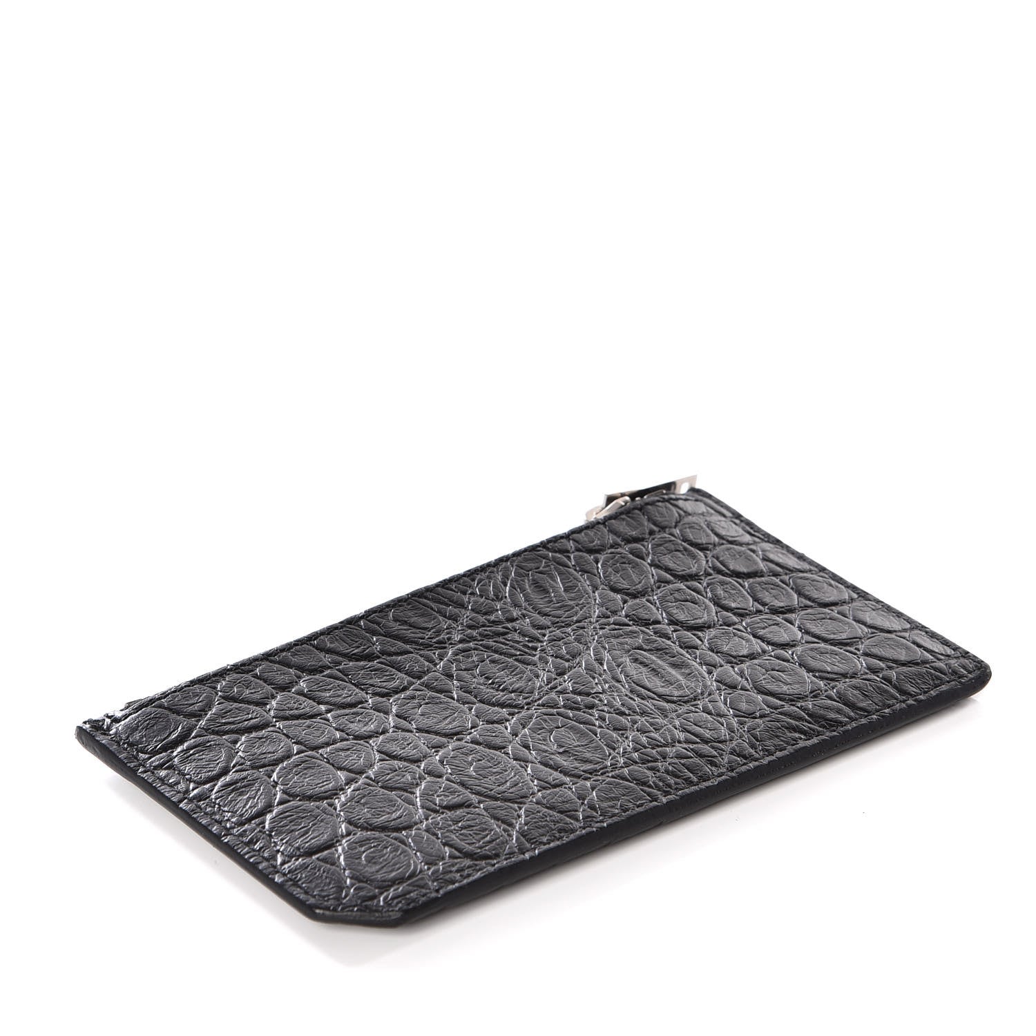Saint Laurent Calfskin Crocodile Embossed 5 Fragments Zip Card Case Black 3 of 8