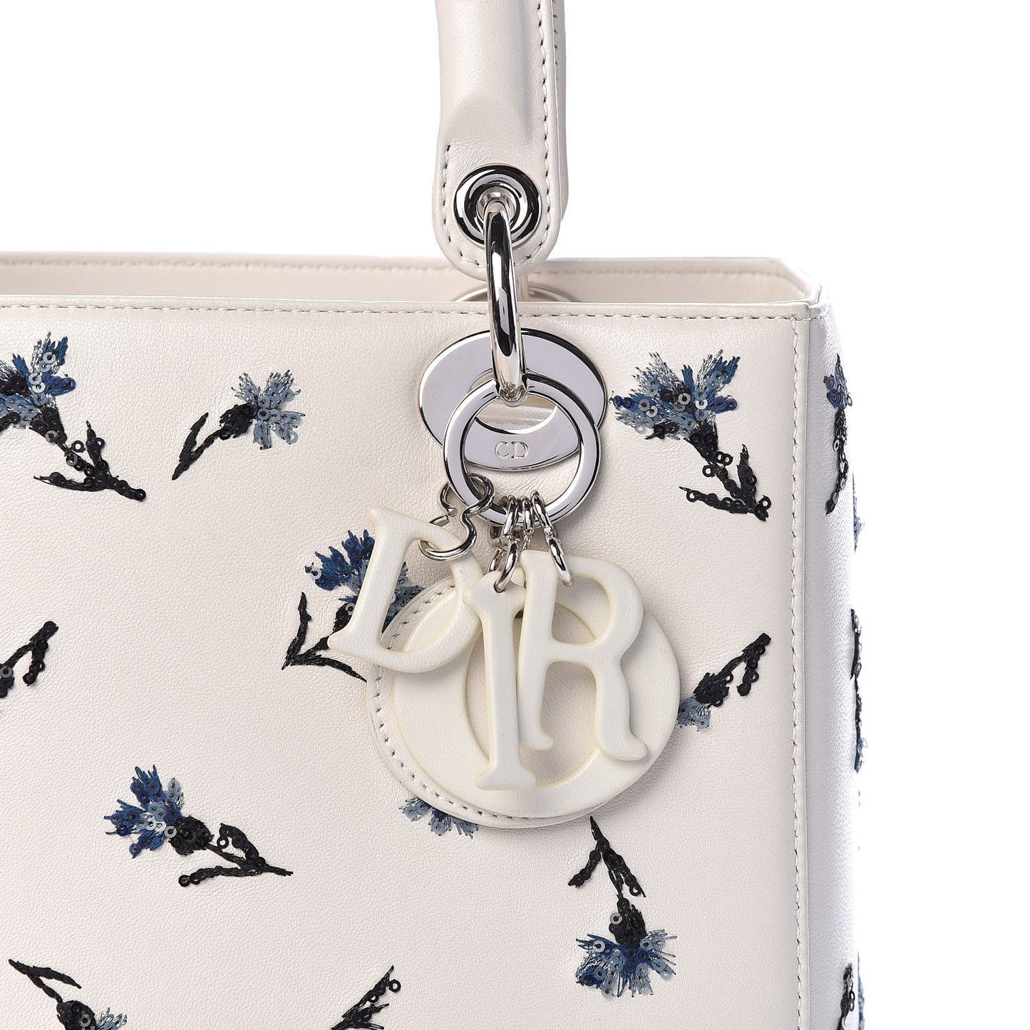 Lambskin Embroidered Sequin Medium Flower Lady Dior Off White