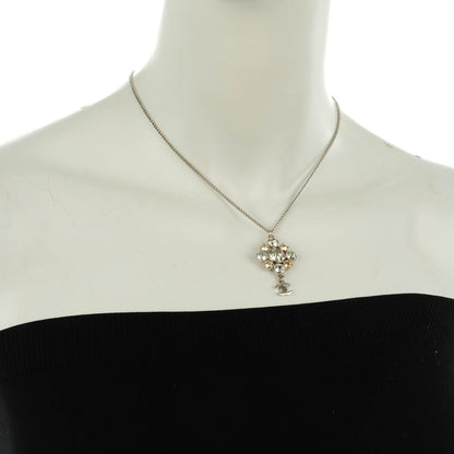 Chanel Crystal CC Pendant Necklace Silver 2 of 5