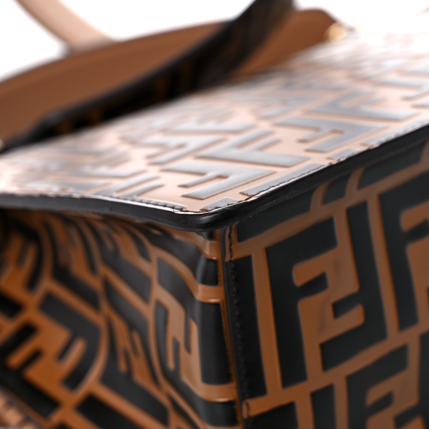 Fendi Vitello Century F is Fendi Whipstitch Threads FF Embossed Kan I Shoulder Bag Tobacco Orzo 9 of 12