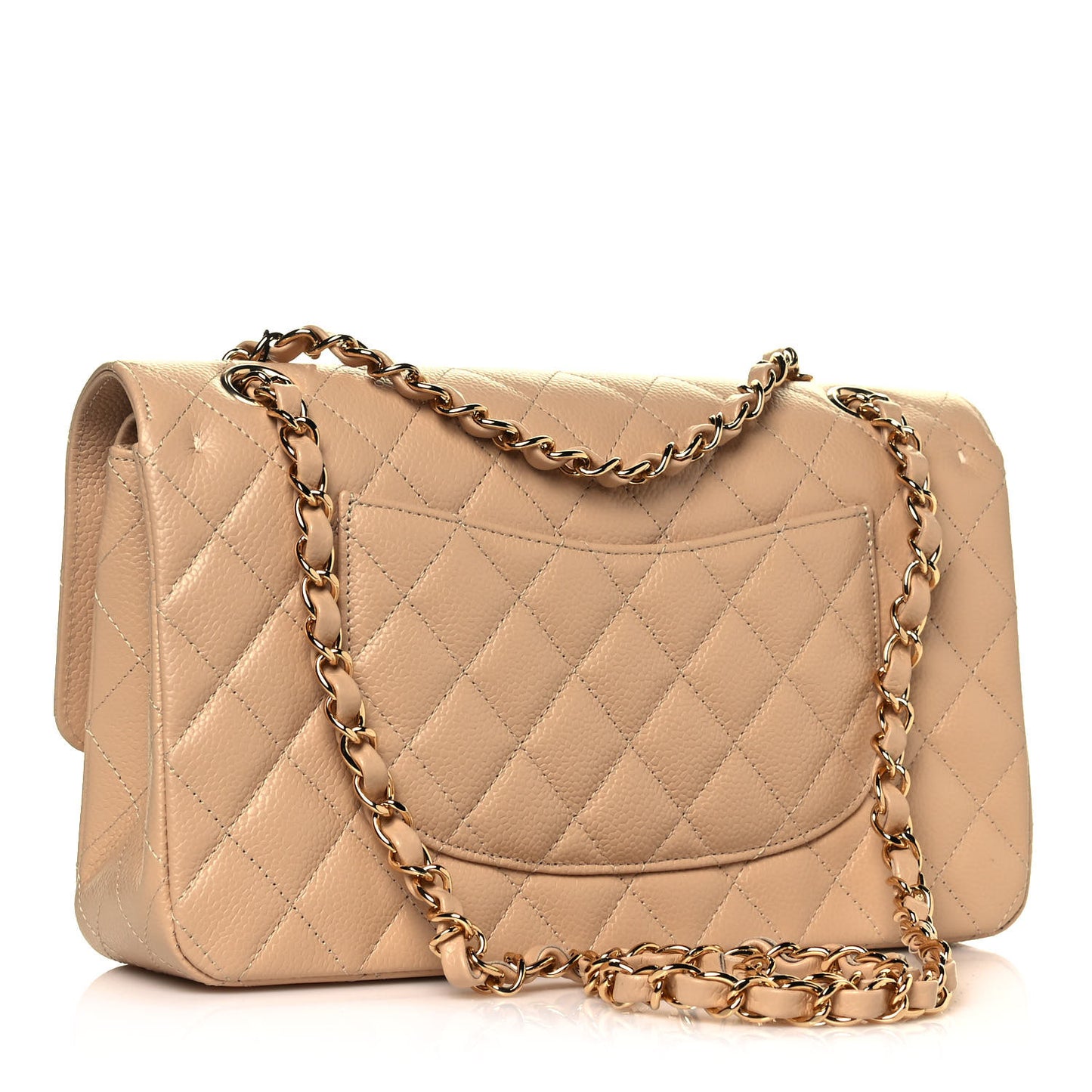 Caviar Quilted Medium Double Flap Beige