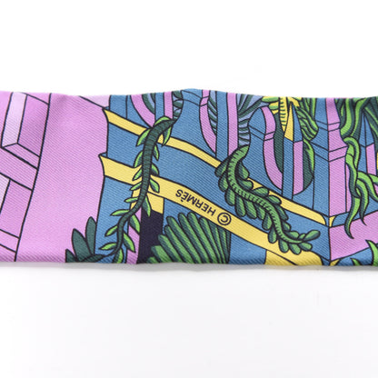 Hermes Silk Animapolis Plumetis Twilly Rose Vert Orange Fluo 3 of 3