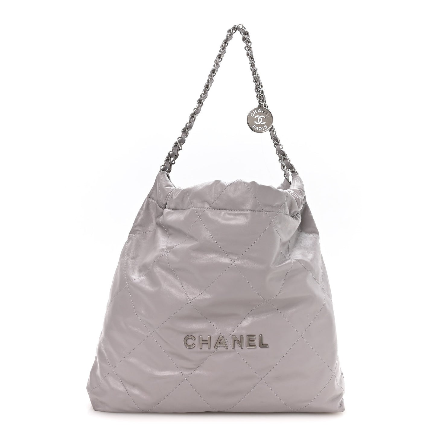 Shiny Calfskin Quilted Chanel 22 Grey