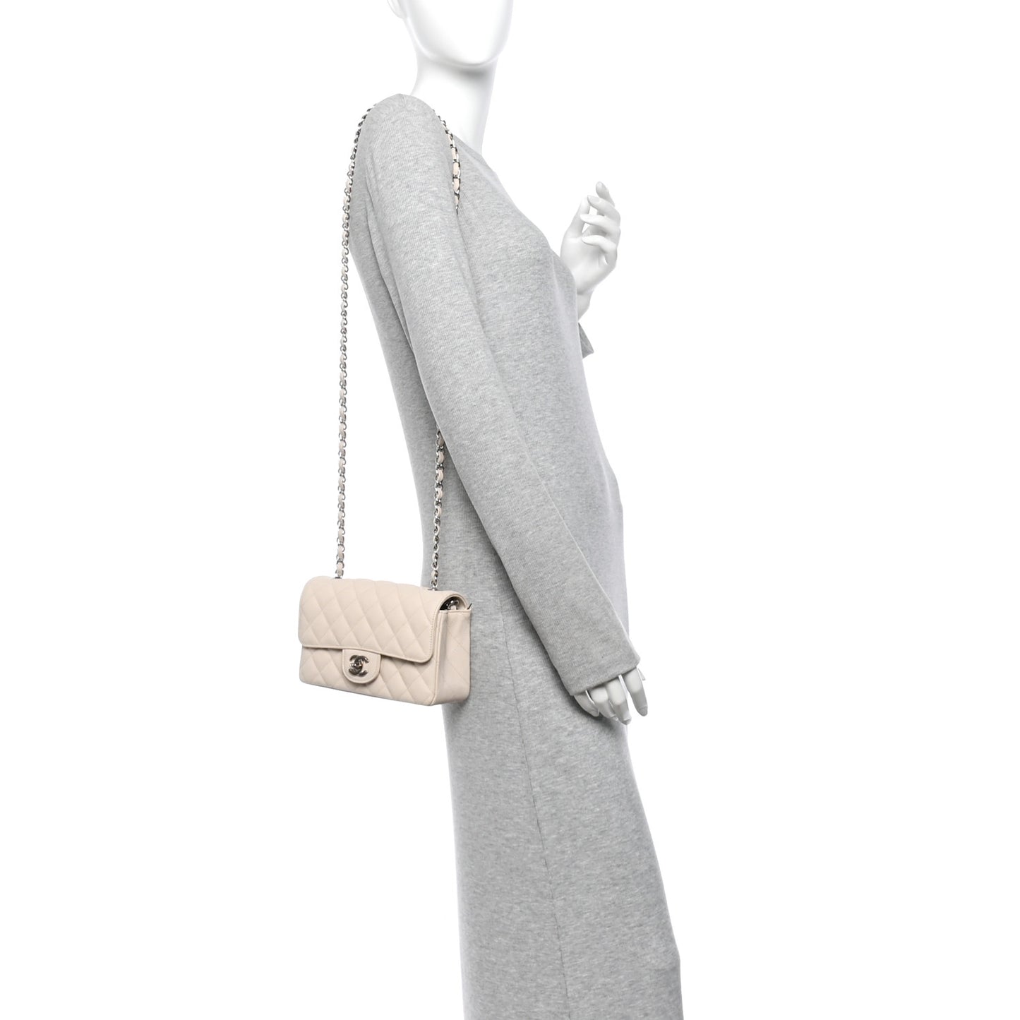 Caviar Quilted Mini Rectangular Flap Light Beige