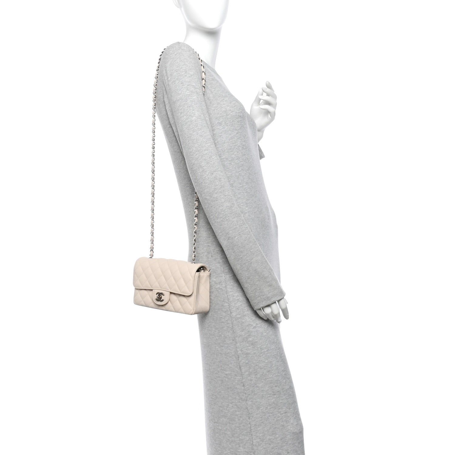 Chanel Caviar Quilted Mini Rectangular Flap Light Beige 2 of 13