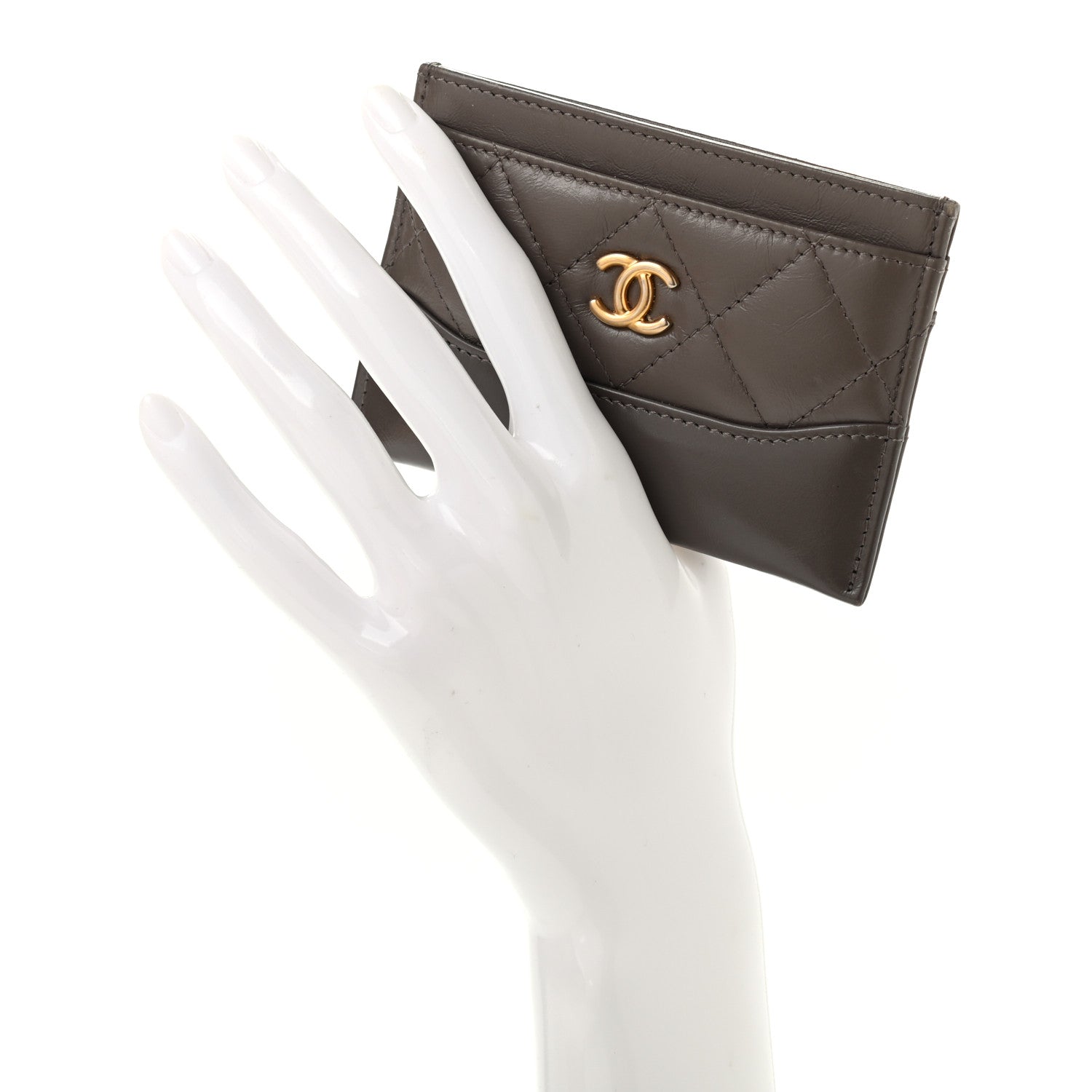 Chanel Aged Calfskin Quilted Gabrielle Card Holder Wallet Grey 2 of 8
